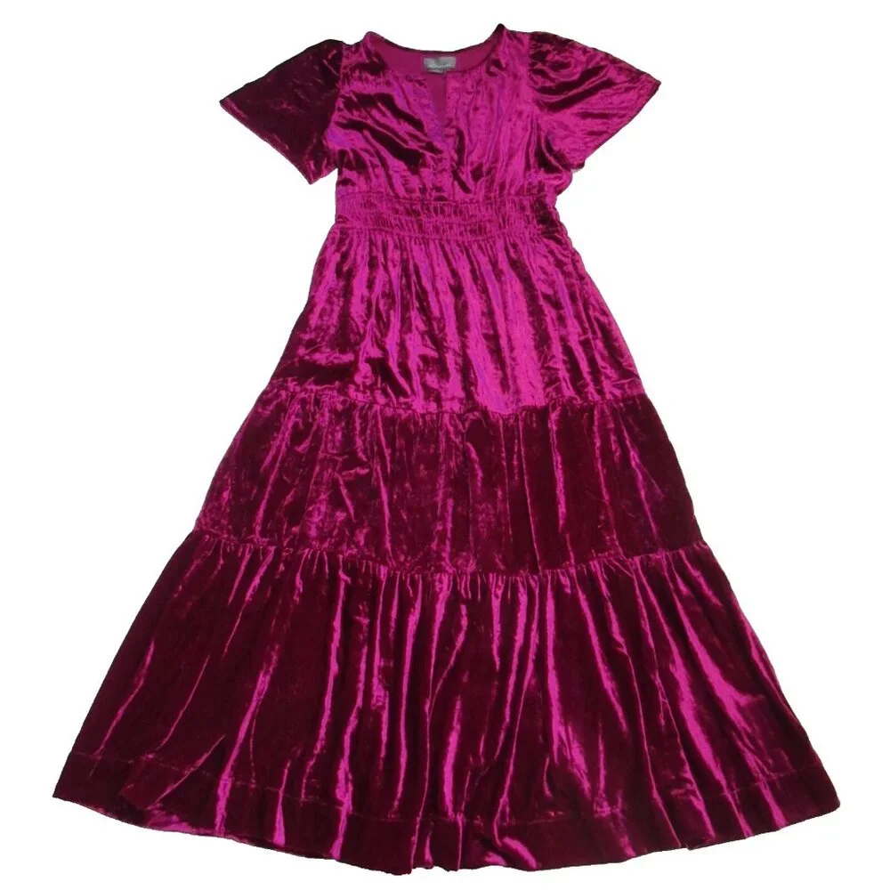 NWT by Anthropologie The Somerset Maxi in Pink Velvet Edition Dress L - Picture 3 of 7